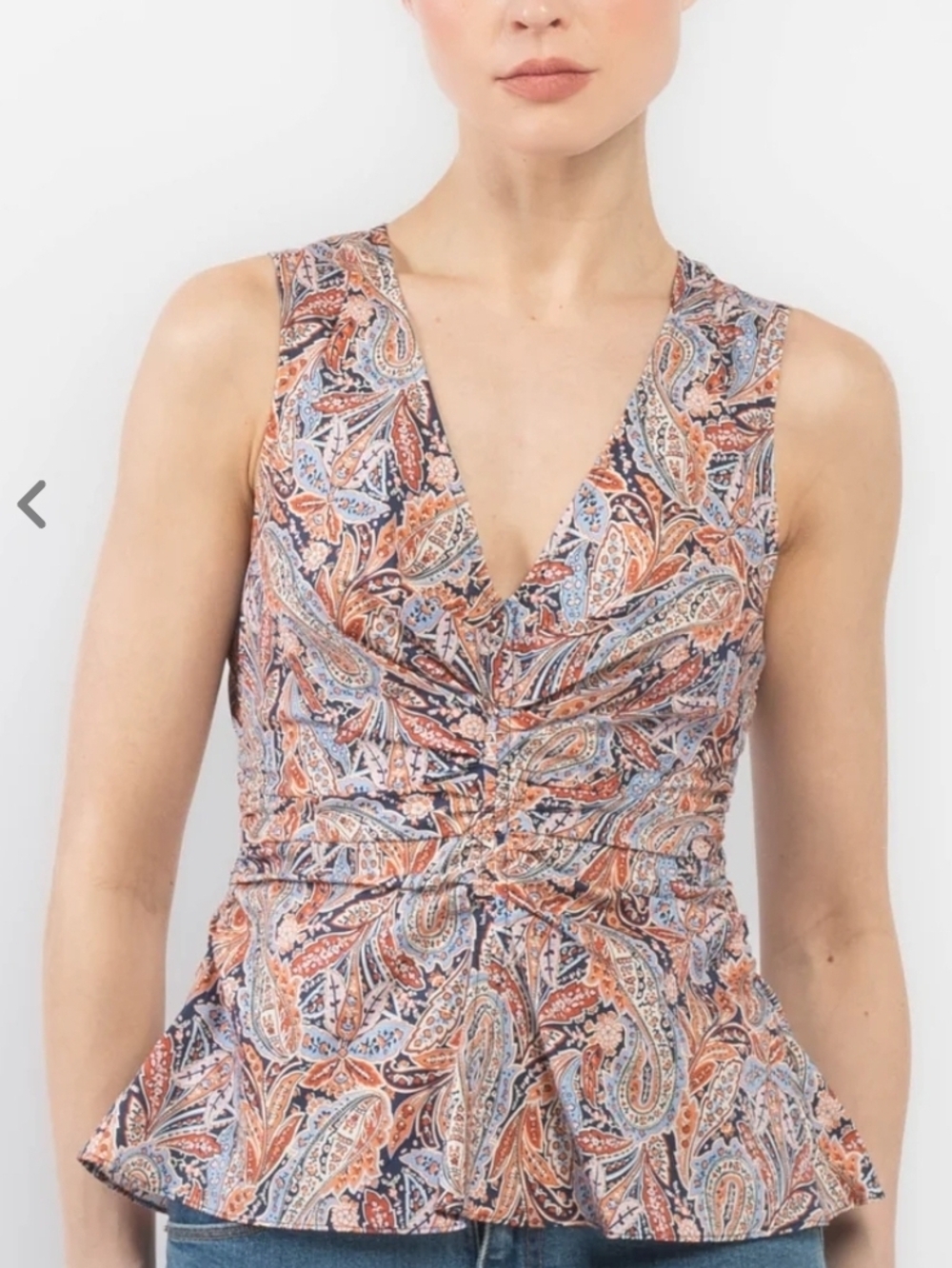 Veronica Beard Paisley Zip-back Shell in Coral, Navy & Sky Blue NWOT